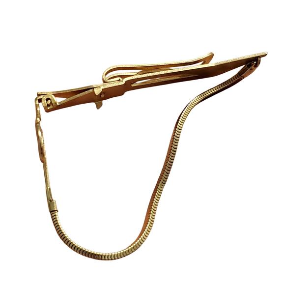 Anson L Monogram Initial Letter Snake Chain Vtg Folding Tie Bar Clip 3" - Picture 5 of 5